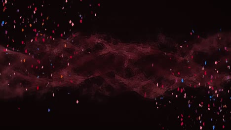 Animación-De-Una-Nube-Roja-Moviéndose-Con-Confeti-Colorido-Cayendo-Sobre-Fondo-Negro