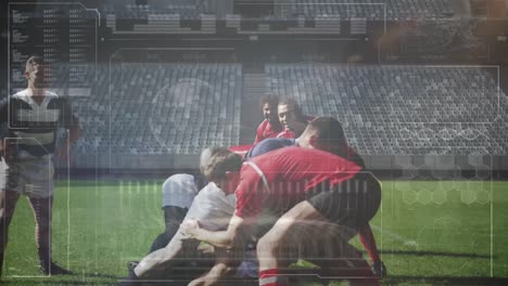 Animación-De-Procesamiento-De-Datos-Y-Jugadores-De-Rugby-Sobre-Un-Estadio-Deportivo.