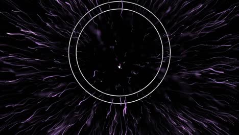 Animation-Von-Weißen-Ringen-über-Rosafarbenem-Feuerwerk,-Das-Auf-Schwarzem-Hintergrund-Explodiert