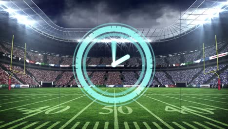 Animation-of-clock-over-empty-sports-stadium
