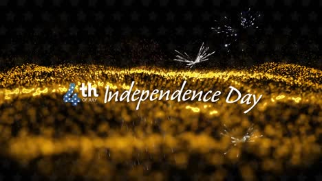 Happy-independence-day-text-banner-against-fireworks-exploding-and-digital-wave-on-black-background