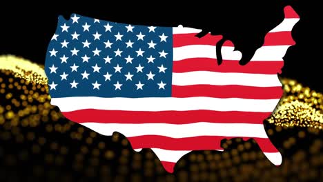 Konfetti-Fällt-über-Das-Design-Der-Amerikanischen-Flagge-über-Der-US-Karte-Vor-Digitaler-Welle-Auf-Schwarzem-Hintergrund