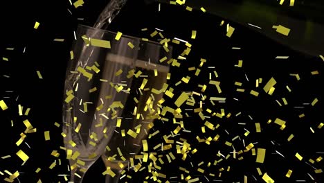 Animation-of-gold-confetti-falling-over-glasses-of-champagne