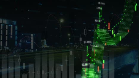 Animation-of-statistics-and-financial-data-processing-over-cityscape
