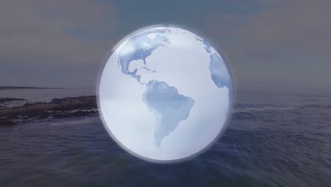 Animation-Des-Globus-über-Der-Meereslandschaft