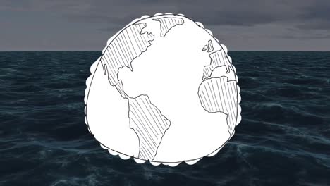 Animation-Eines-Globus,-Der-Sich-über-Der-Meereslandschaft-Dreht