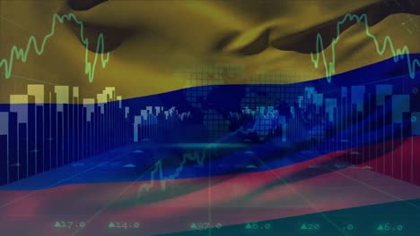 Animation-of-financial-data-processing-over-flag-of-colombia