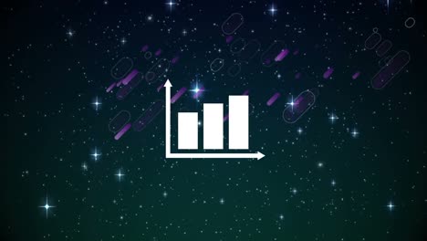 Animation-of-graph-icon-with-purple-light-flares-on-night-sky-background