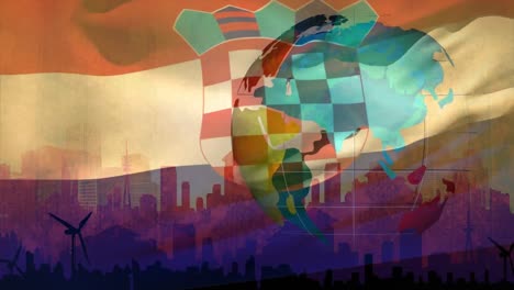 Animation-Der-Sich-Bewegenden-Flagge-Kroatiens-über-Dem-Globus-Und-Statistiken