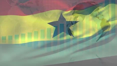 Animation-Der-Sich-Bewegenden-Flagge-Ghanas-über-Dem-Globus-Und-Statistiken