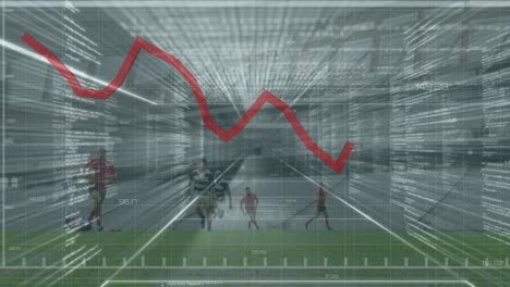 Animation-of-red-line-and-data-processing-over-rugby-players-during-rugby-match-in-sports-stadium