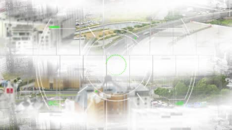 Animation-of-circular-scope-scanning-with-data-processing-over-fast-speed-city-view