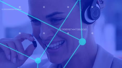 Animation-of-network-of-connections-over-businesswomen-wearing-headset