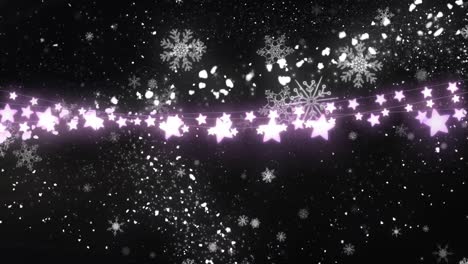 Animation-of-glowing-strings-of-fairy-lights-and-glittering-shooting-star-and-snowflakes