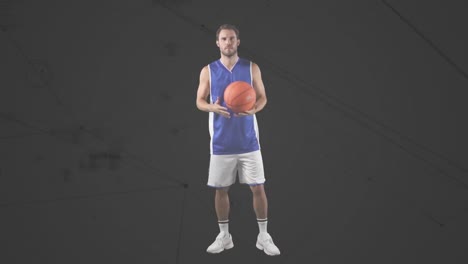 Animation-Des-Netzwerks-Von-Verbindungen-über-Basketballspieler-Auf-Grauem-Hintergrund