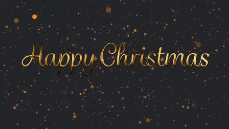 Animation-of-gold-text-happy-christmas,-with-zigzag-lines-and-orange-spots-of-light,-on-black