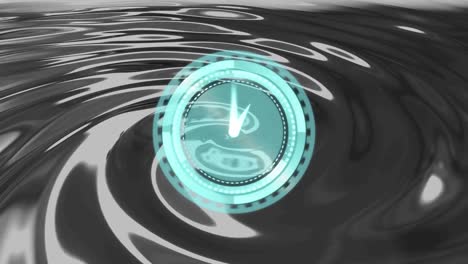 Animation-of-clock-moving-fast-over-grey-liquid-background