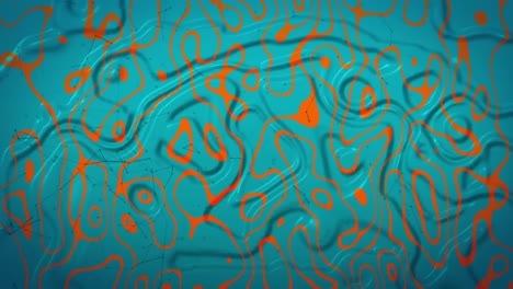 Animation-of-orange-pattern-moving-over-blue-liquid-background