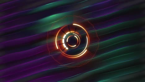 Animation-of-scope-scanning-over-green-and-purple-light-trails-background