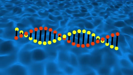 Animation-of-dna-strand-spinning-over-blue-liquid-background
