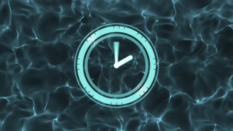 Animation-of-clock-moving-fast-over-liquid-background