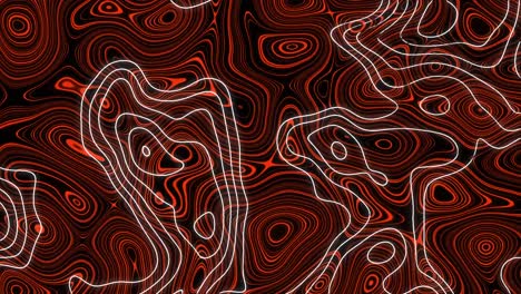 Animation-of-white-map-lines-over-red-liquid-background