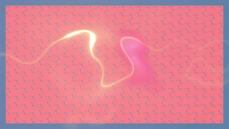 Animation-of-white-electrical-current-over-pink-background-with-repeated-moving-blue-shapes