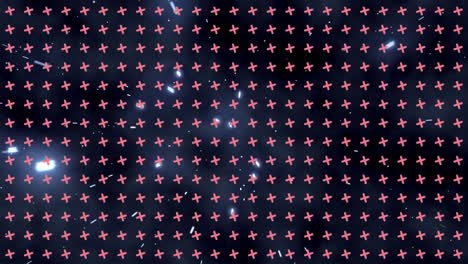 Animation-Eines-Musters-Mit-Reihen-Sich-Drehender-Kreuze-über-Leuchtenden-Punkten