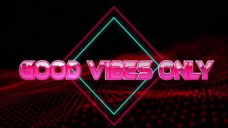 Animation-of-good-vibes-only-text-in-metallic-pink-letters-with-diamonds-over-mesh