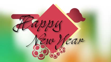 Animation-of-happy-new-year-text-with-chinese-red-and-yellow-design-pattern