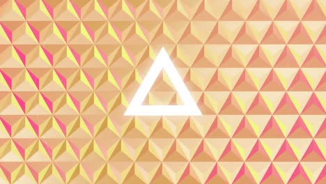 Animation-Blinkender-Weißer-Dreiecke-Und-Kreise-Auf-Orangefarbenem-2D-Musterhintergrund