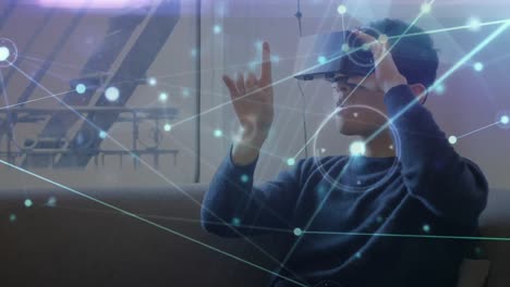 Animation-of-network-of-connections-over-businessman-wearing-vr-headsets