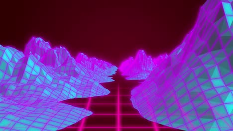 Animation-of-colorful-digital-landscape-on-moving-colorful-grid