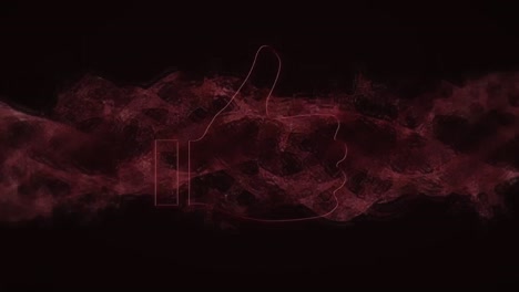 Animation-of-red-neon-thumb-up-like-symbol,-over-pink-vapour-cloud-on-black-background