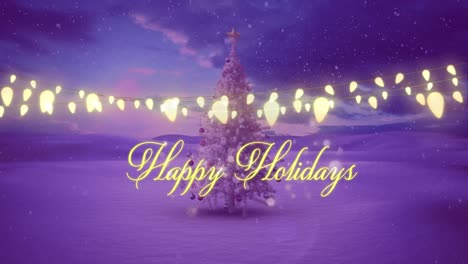 Animation-of-happy-holidays-text-strings-of-glowing-christmas-fairy-lights-and-christmas-tree
