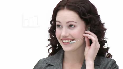 Animation-of-diagram-over-businesswoman-wearing-headset