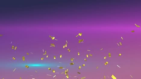 Animation-of-gold-confetti-falling-over-gradient-purple-background