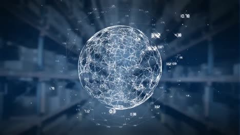 Digitale-Animation-Eines-Globus-Aus-Netzwerkverbindungen,-Der-Sich-Gegen-Ein-Lager-Dreht
