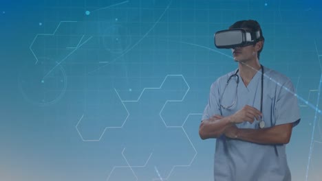 Animation-of-network-of-connections-and-data-processing-over-male-doctor-wearing-vr-headset