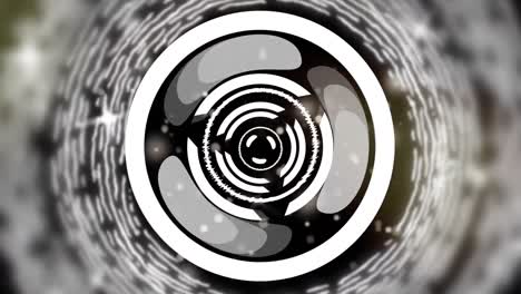 Animation-Eines-Funkelnden-Weißen-Kreisförmigen-Scanners,-Der-Auf-Schwarzem-Hintergrund-Rotiert