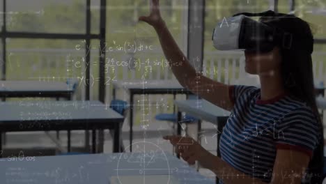 Animation-Mathematischer-Gleichungen-über-Einem-Schulmädchen-Mit-VR-Headset