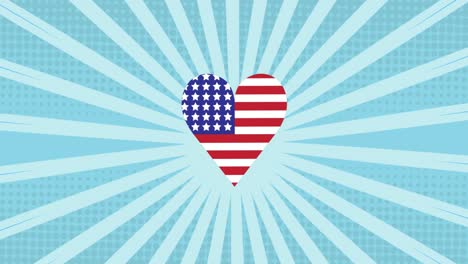 Animation-of-heart-in-red,-white-and-blue-of-united-states-of-america-over-blue-stripes