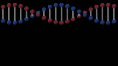 Animation-of-distorting-blue-neon-diamonds-moving-over-rotating-dna-strand,-on-black