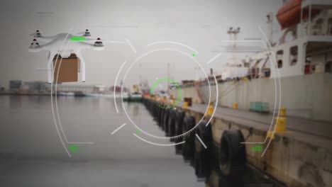 Animación-De-Escaneo-De-Alcance-Y-Drones-Digitales-Sobre-Muelles.