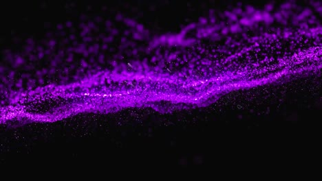 Animation-of-glowing-purple-mesh-and-purple-light-trails-on-black-background