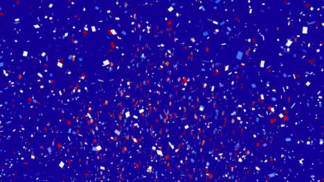 Animation-of-white,-blue-and-red-confetti-falling-over-blue-background
