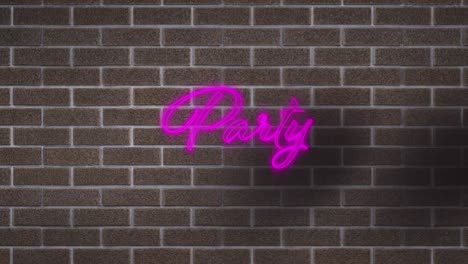Neon-purple-party-text-against-brick-wall-in-background