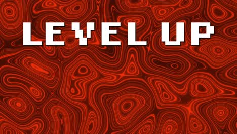Animation-of-level-up-text-over-red-liquid-background