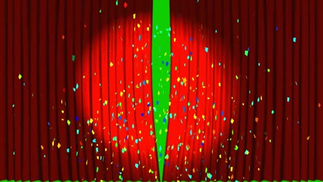 Animation-of-confetti-falling-and-red-curtains-open-in-cinema-with-greenscreen