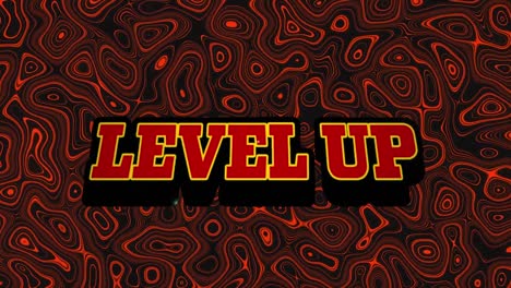 Animation-of-level-up-text-over-red-liquid-background